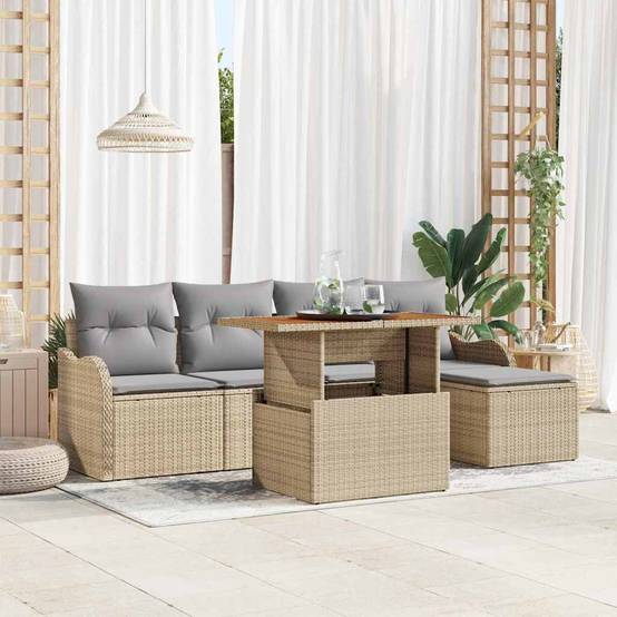 ComfortXL - Salon de jardin 6 places Poly rotin modulable avec rangement et pouf Beige – ComfortXL Outdoor Living - Image 1