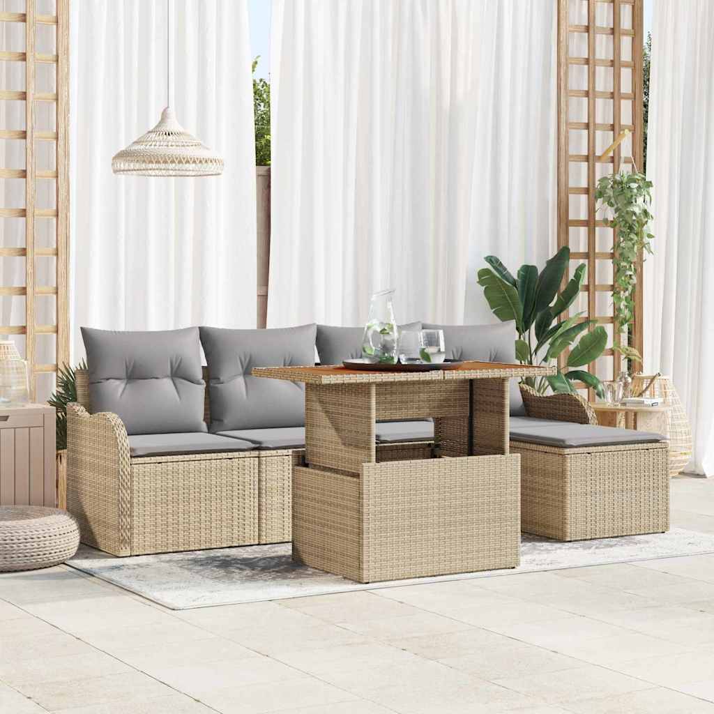 ComfortXL - Salon de jardin 6 places Poly rotin modulable avec rangement et pouf Beige – ComfortXL Outdoor Living - Image 1