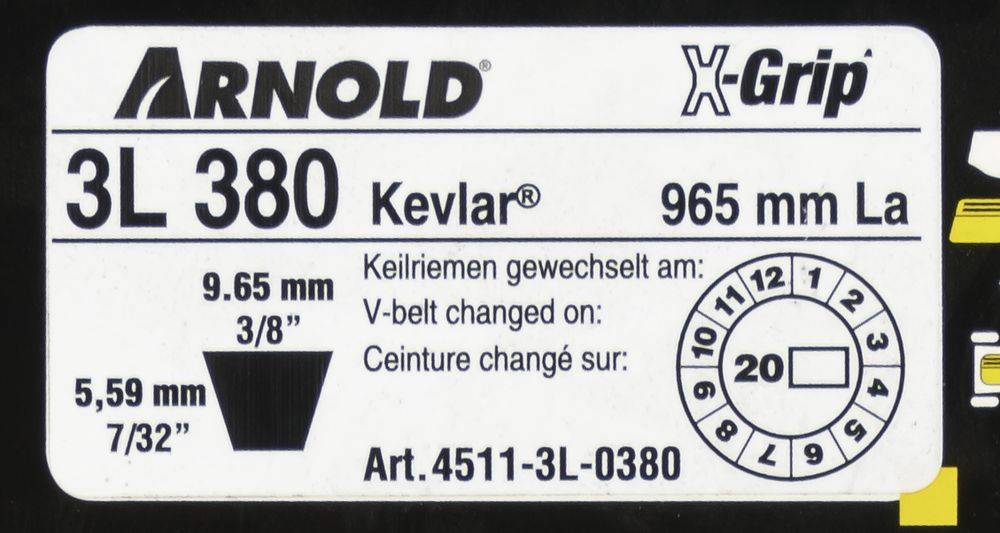Arnold - Courroie trapézoïdale X-Grip V de type 3L380 Arnold - Imagen 2