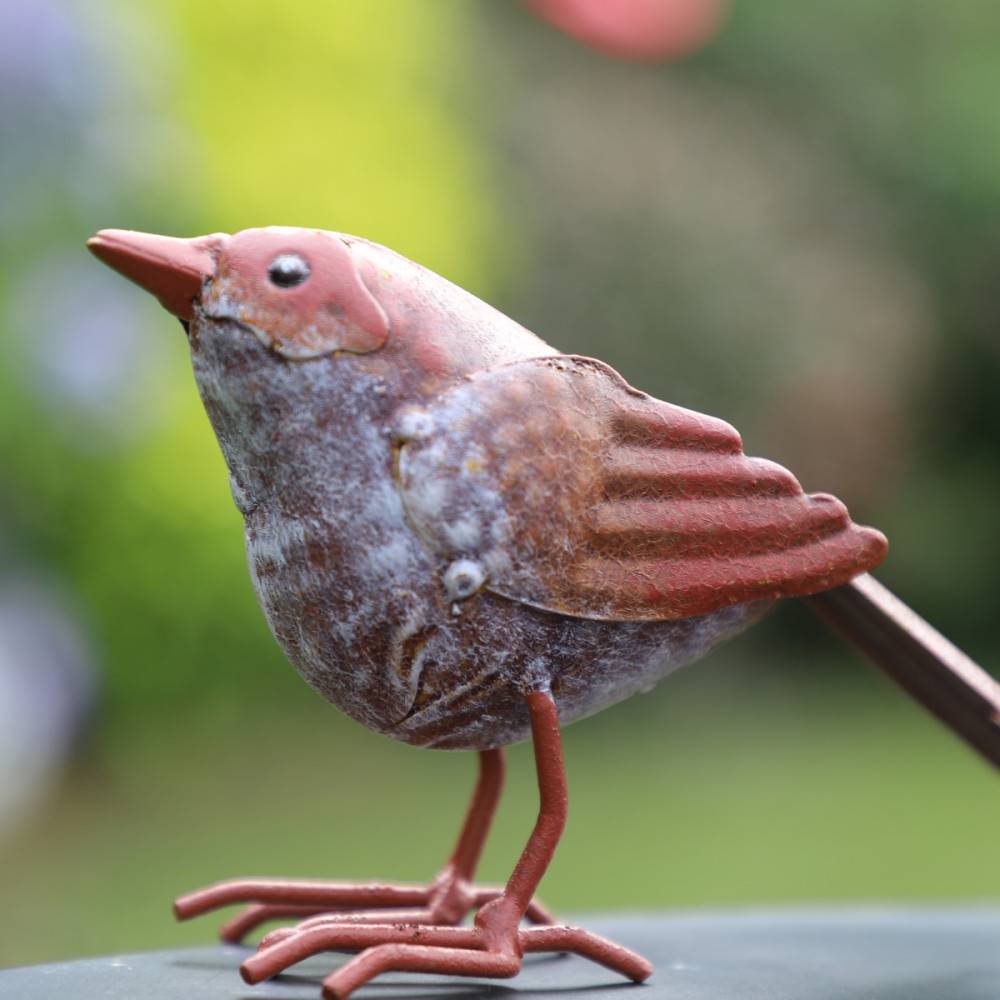 ~ Oiseau en métal rouge et orange 16 x 4.5 x 10cm Chemin de campagne - Imagen 6