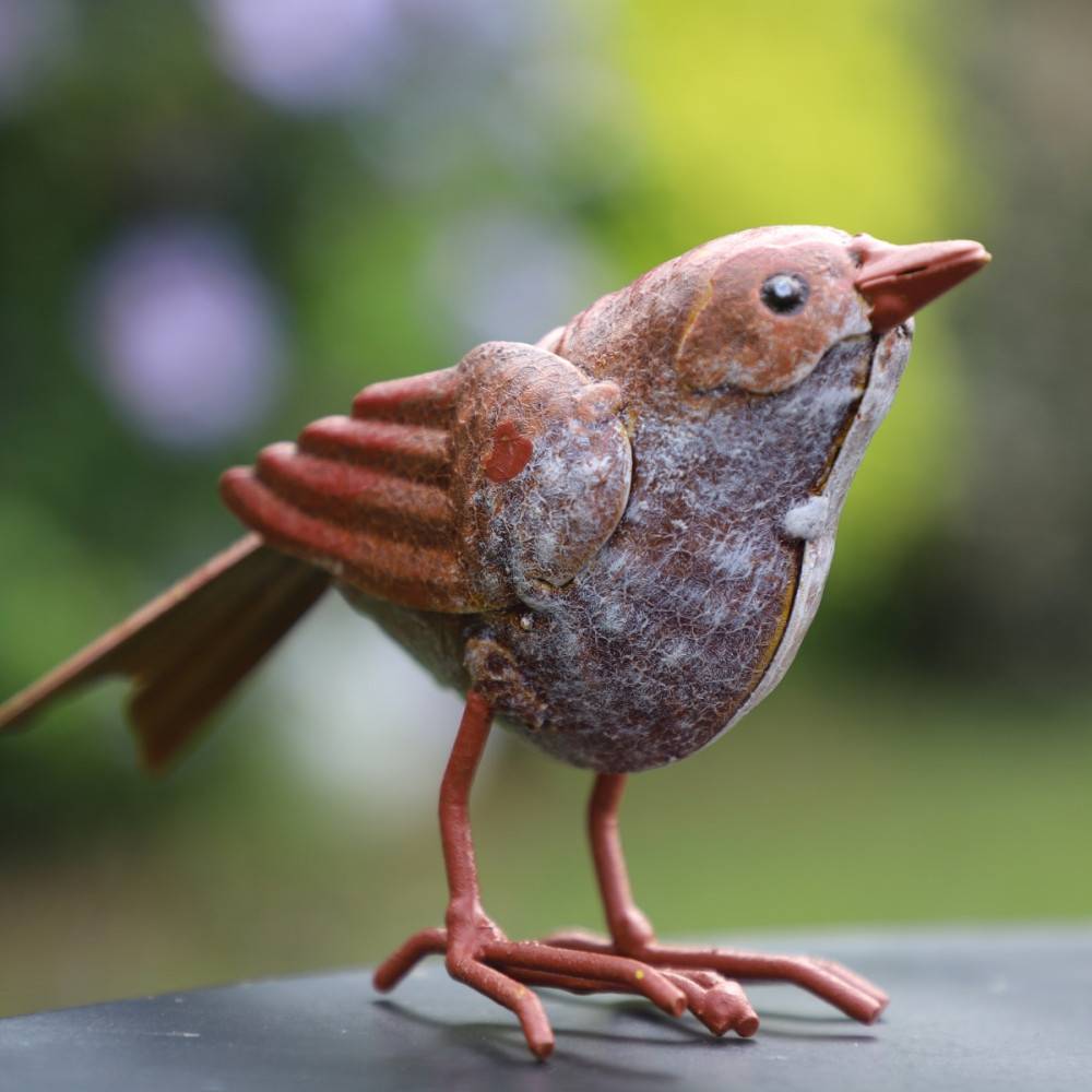 ~ Oiseau en métal rouge et orange 16 x 4.5 x 10cm Chemin de campagne - Imagen 3