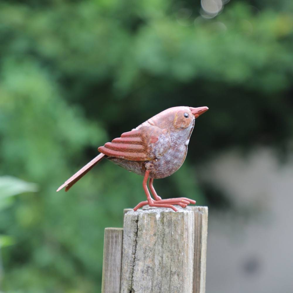 ~ Oiseau en métal rouge et orange 16 x 4.5 x 10cm Chemin de campagne - Imagen 2