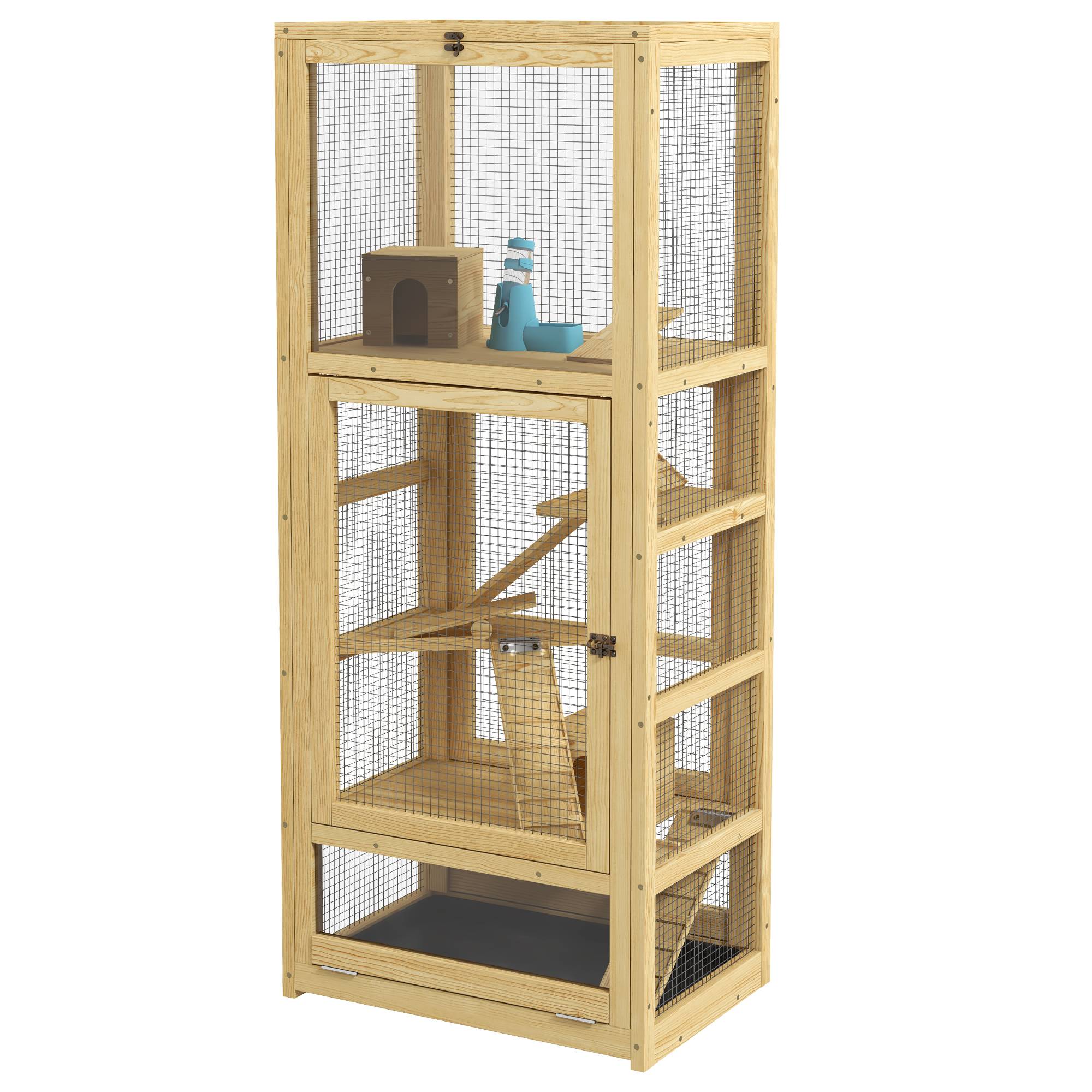 Cage pour petits animaux bois naturel 54 x 38 x 131 cm - PANGIVO - Image 2
