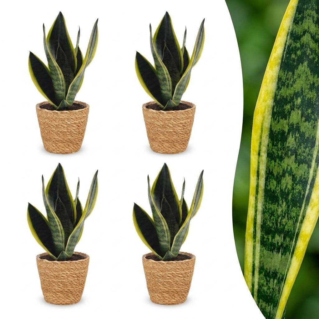 La Green Touch - Sansevieria Future Superb - Langue de belle-mère - Lot de 4 plantes - Panier en jonc de mer inclus - Pot Ø12 cm, H 35 cm - Image 1