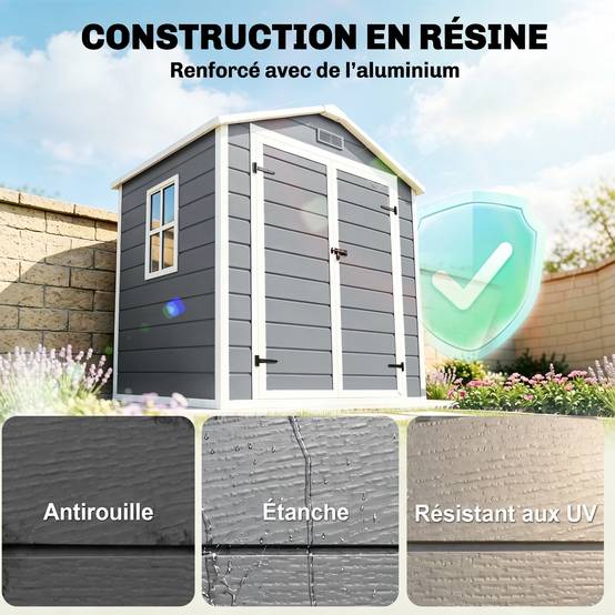 Abri de jardin polypropylène gris 183 x 134 x 210 cm - PANGIVO - Image 6
