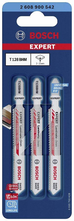 Bosch - Lame de scie sauteuse T 128 BHM BOSCH 92 mm Spécial stratifié - Carte de 3 - 2608900542 - Image 1
