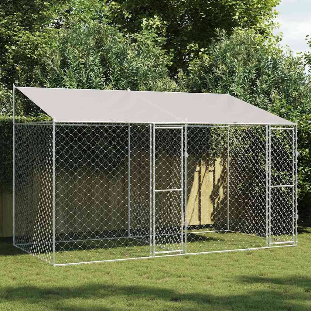Enclos Chenil Extérieur Acier Galvanisé pour Grand Chien Jardin 400x200cm – ComfortXL Outdoor Living - Image 1