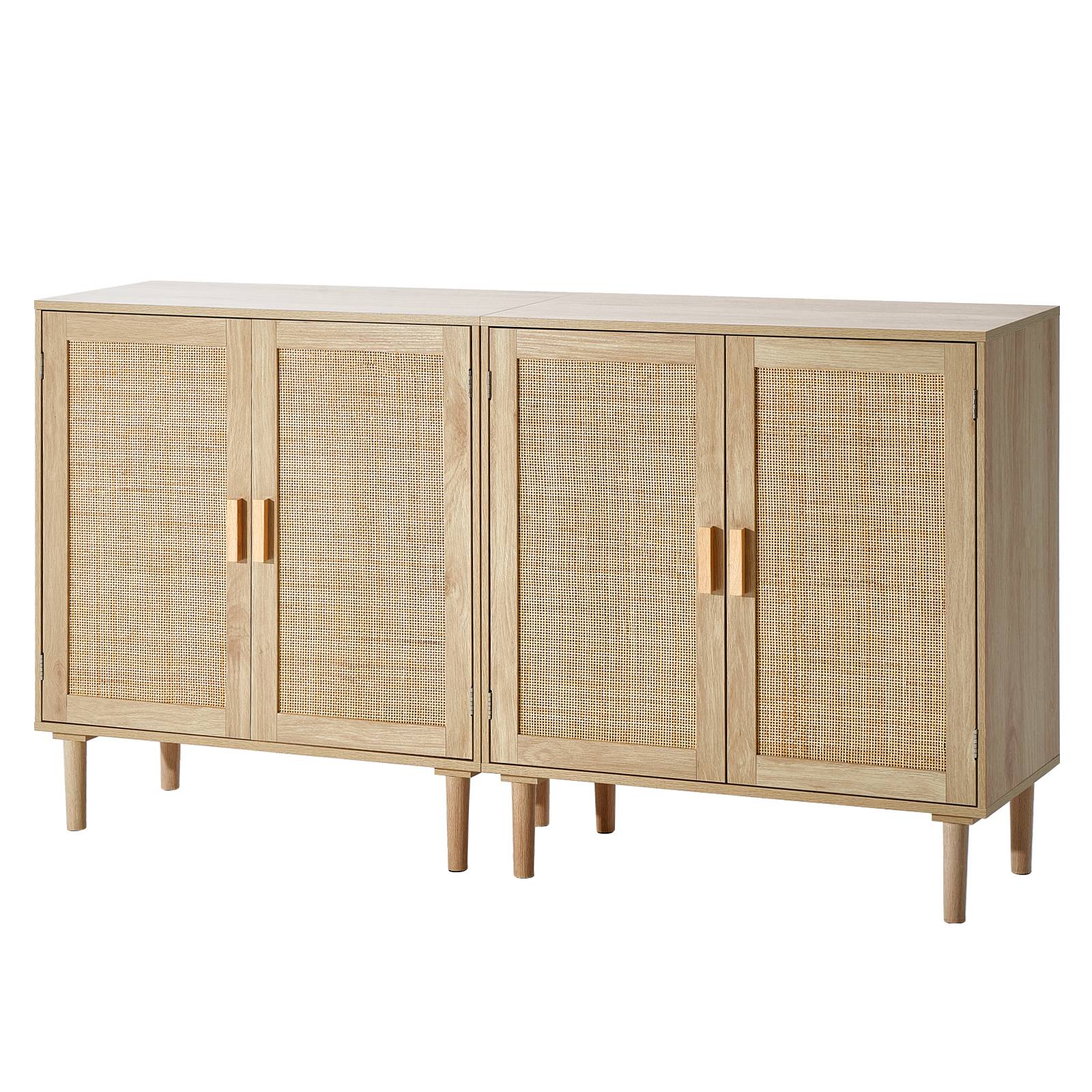 VEVOR Armoire rotin, lot 2, 4 portes, étagères réglables, 160x37,5x88 cm. Naturel. - Image 1