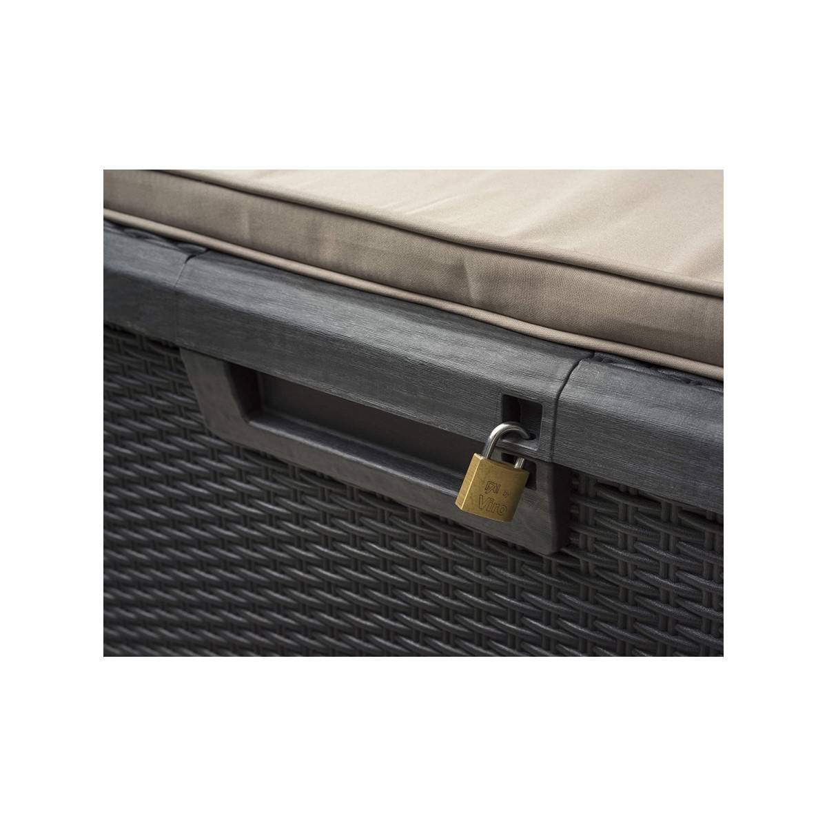 Coffre de jardin en résine 560 Litres Gris Anthracite Cousin inclus Effet rotin L147xP72xH65 cm TOOMAX - Imagen 3