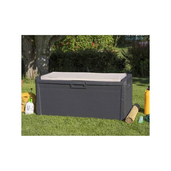 Coffre de jardin en résine 560 Litres Gris Anthracite Cousin inclus Effet rotin L147xP72xH65 cm TOOMAX - Imagen 4