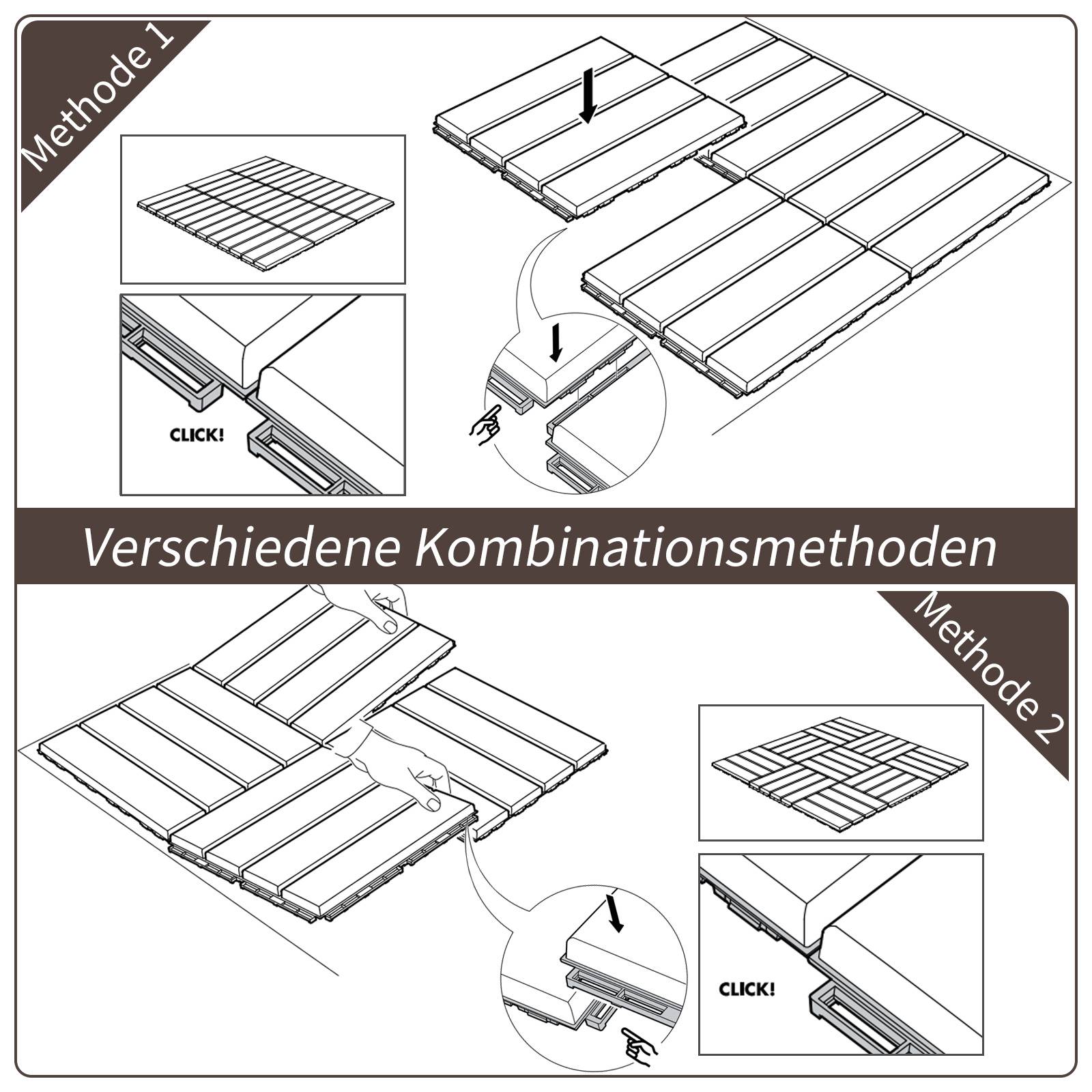ComfortXL - Dalles de terrasse en polypropylène recyclé 30 x 30 cm marron lot de 9 clipsables pour balcon avec drainage - Image 6