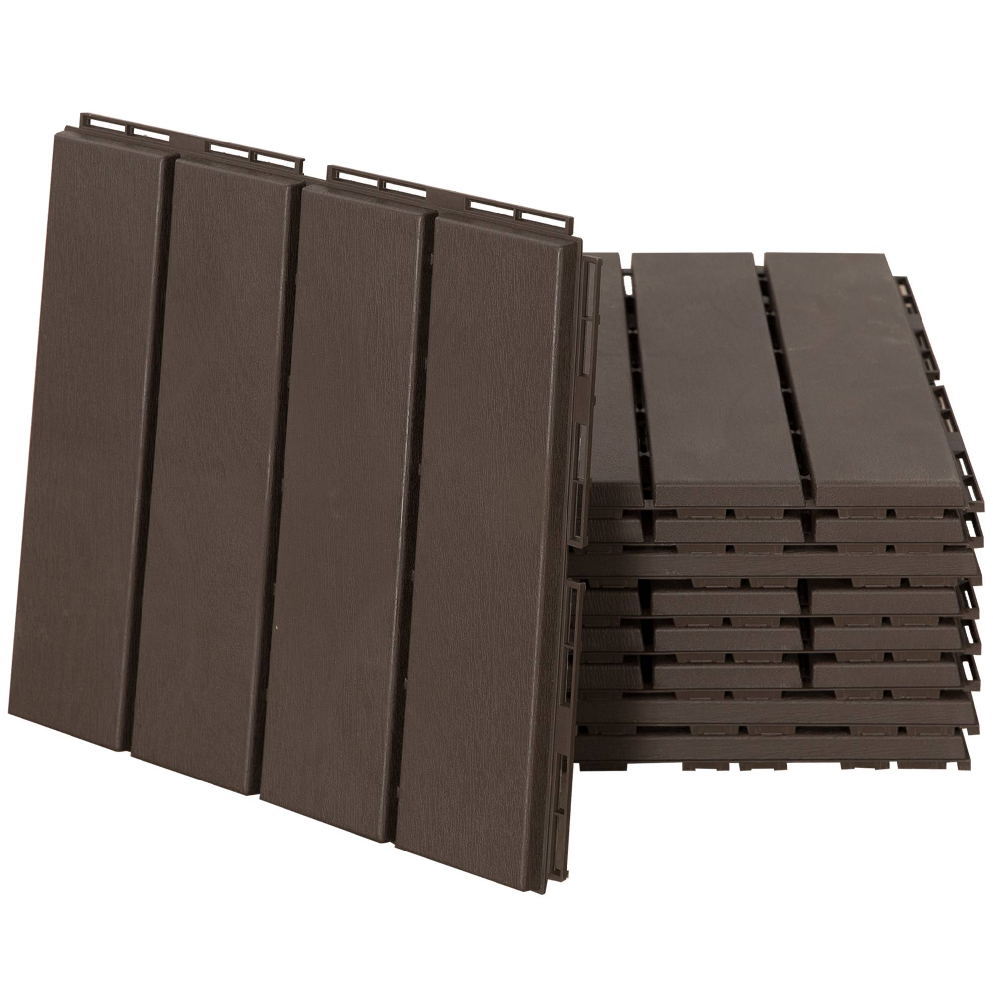 ComfortXL - Dalles de terrasse en polypropylène recyclé 30 x 30 cm marron lot de 9 clipsables pour balcon avec drainage - Image 10