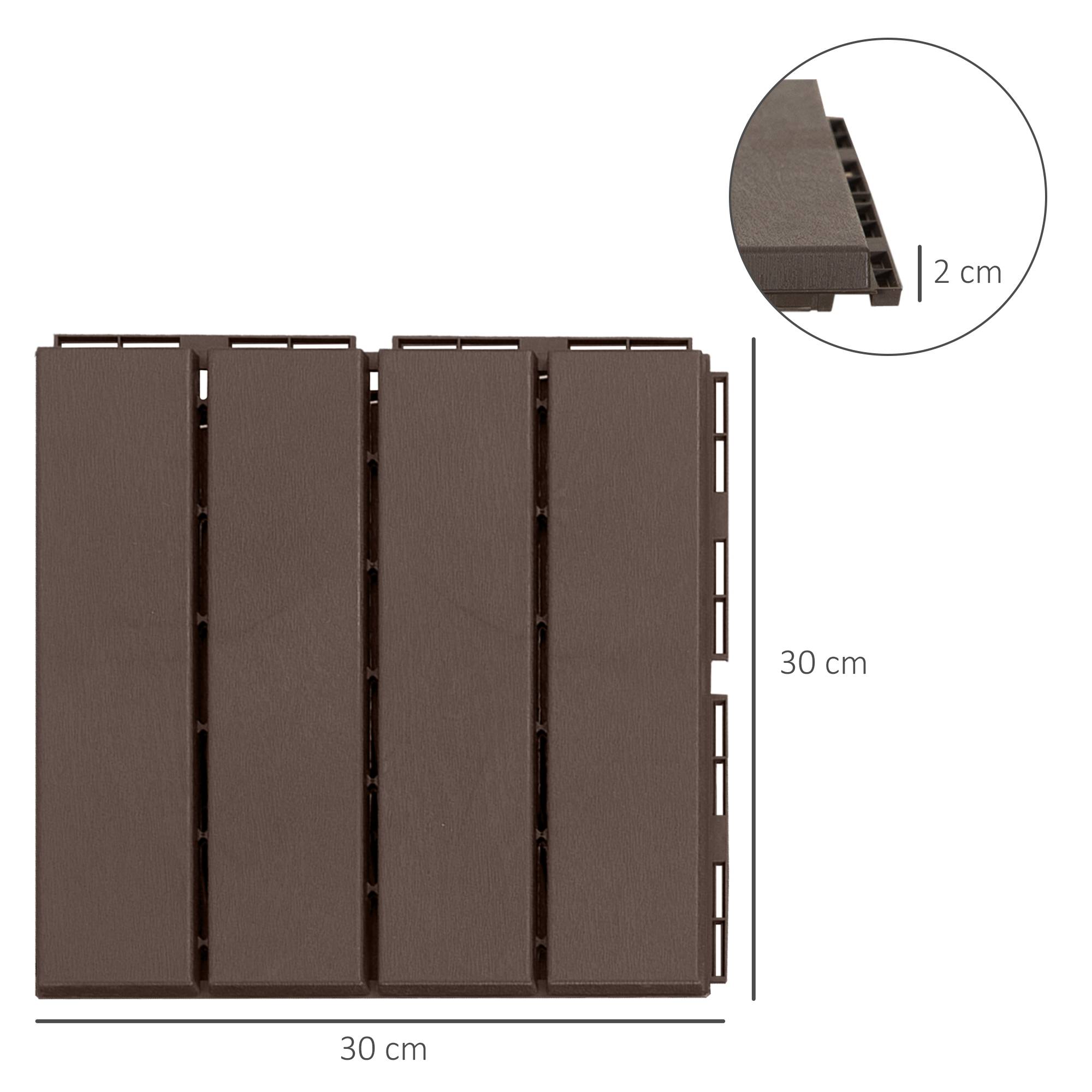 ComfortXL - Dalles de terrasse en polypropylène recyclé 30 x 30 cm marron lot de 9 clipsables pour balcon avec drainage - Image 3