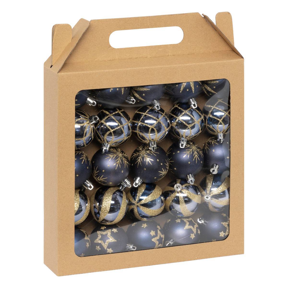Fééric Lights & Christmas - Boules de Noël "Colorama de Noël" lot de 25 en plastique recyclé D6cm bleu doré - Atmosphera Créateur d'intérieur - Imagen 1