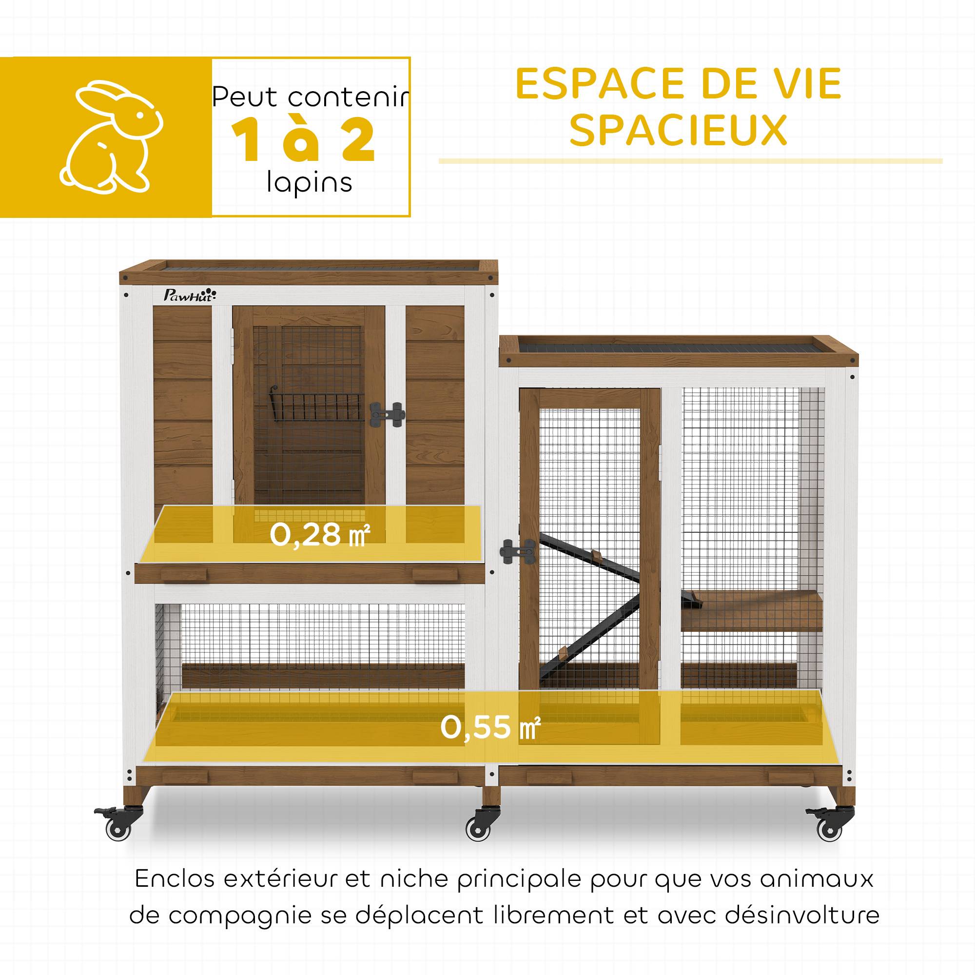 Clapier lapin intérieur cage lapin en bois design de luxe 3 niveaux avec 3 plateaux amovibles 110 x 50 x 86 cm marron - Image 6