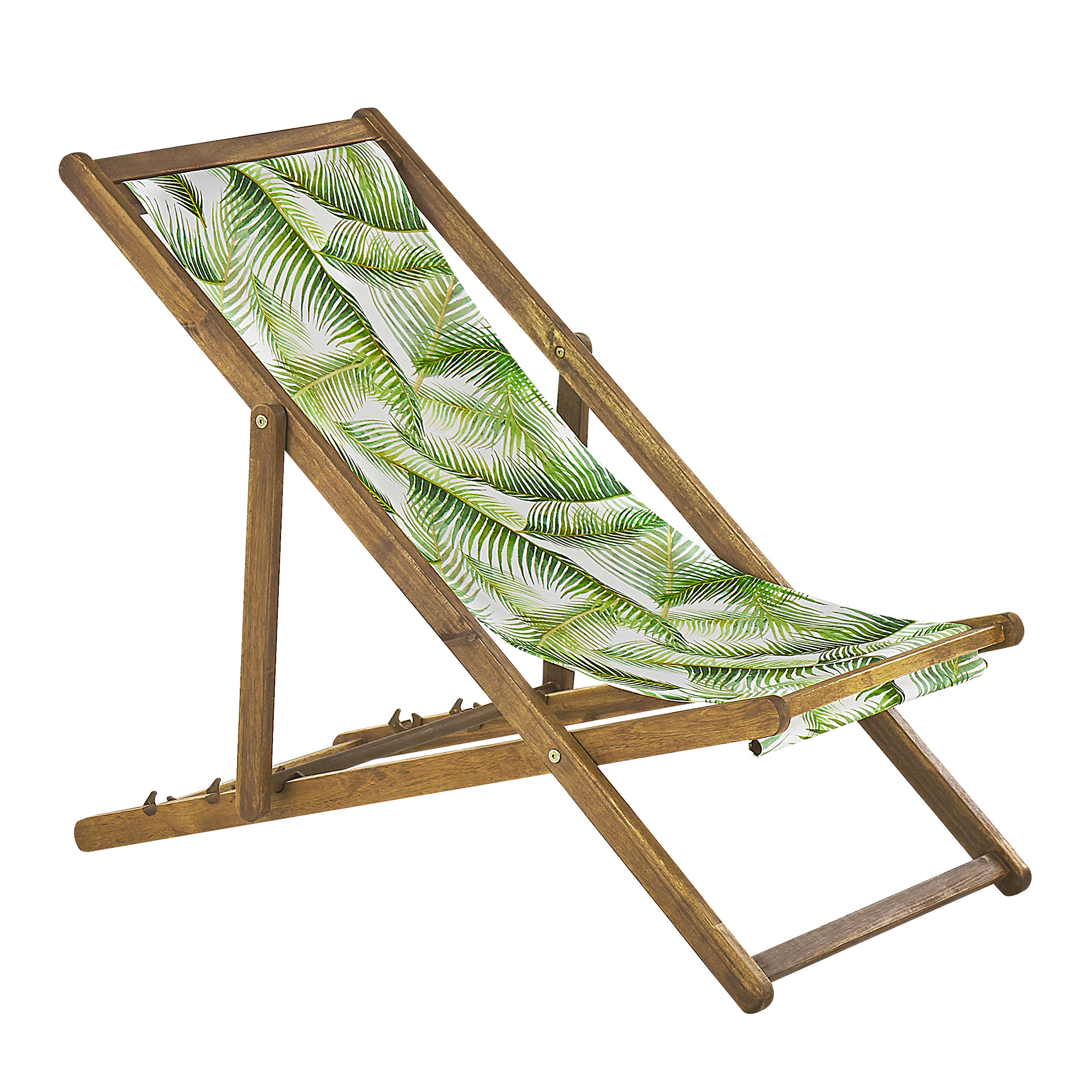 Beliani - 2 Transats Chiliennes Pliantes et Réglables en Bois d'Acacia Clair et Textile Motif Feuilles Vertes avec Toiles de Remplacement - Imagen 4