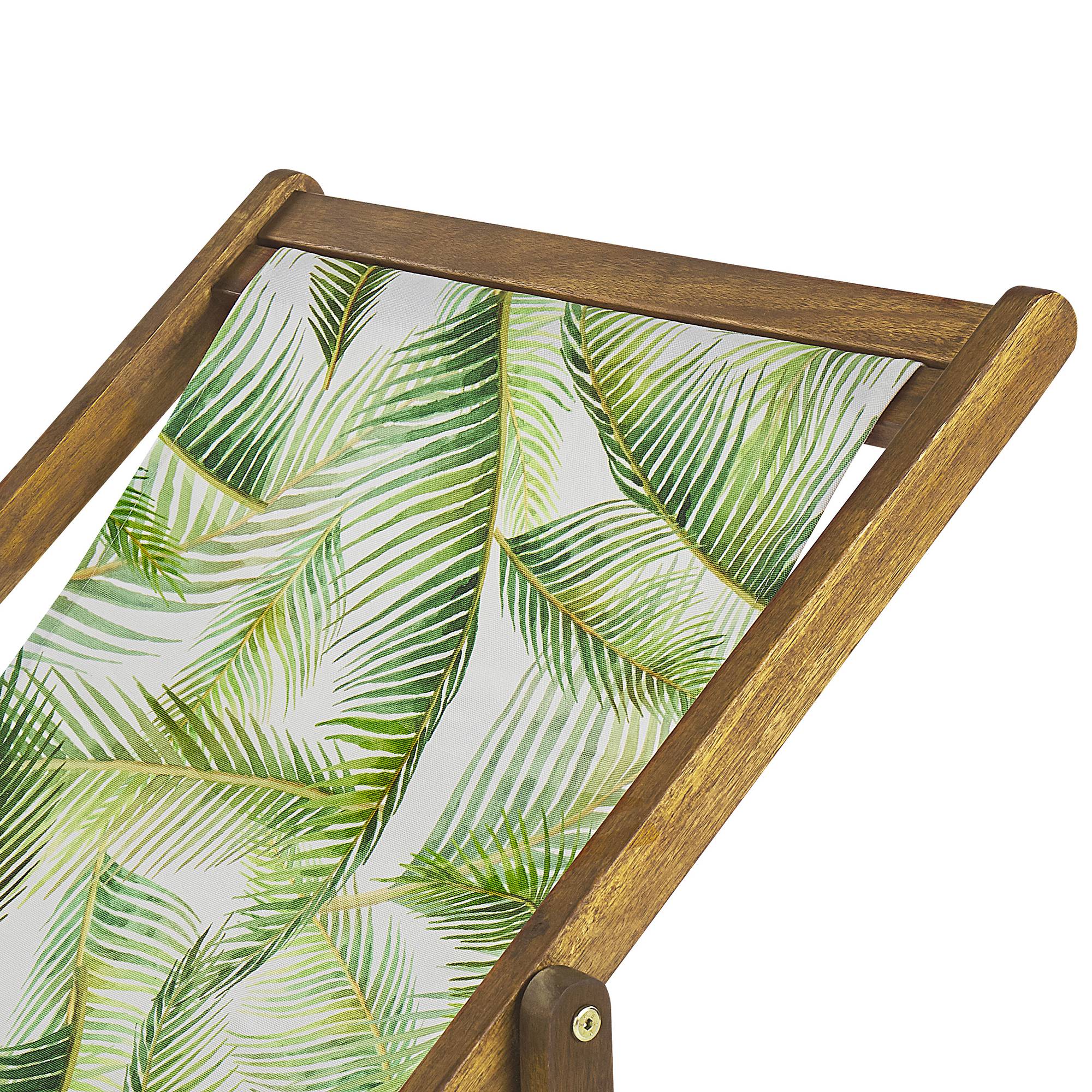 Beliani - 2 Transats Chiliennes Pliantes et Réglables en Bois d'Acacia Clair et Textile Motif Feuilles Vertes avec Toiles de Remplacement - Imagen 5