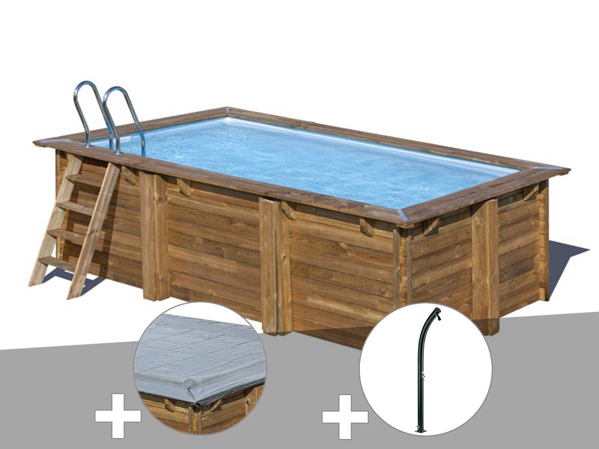 Gré - Kit piscine bois Gré Marbella 2 4,20 x 2,70 x 1,17 m + Bâche hiver + Douche