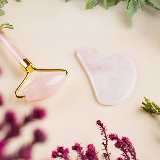 1 Jade Roller +1 Gua Sha Quartz Rose Visage et corps +Housse de Protection - Rides les ridules -Routine Beauté Peau saine - Sun&Sia - Image 1