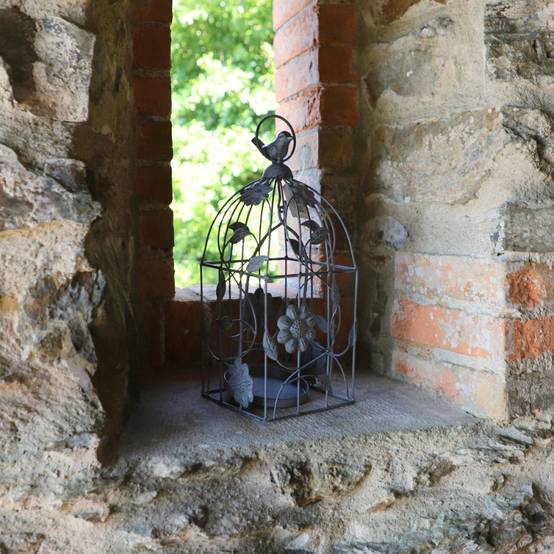Cage à oiseaux décorative ancienne métal gris 13x13x34cm Chemin de campagne - Imagen 2