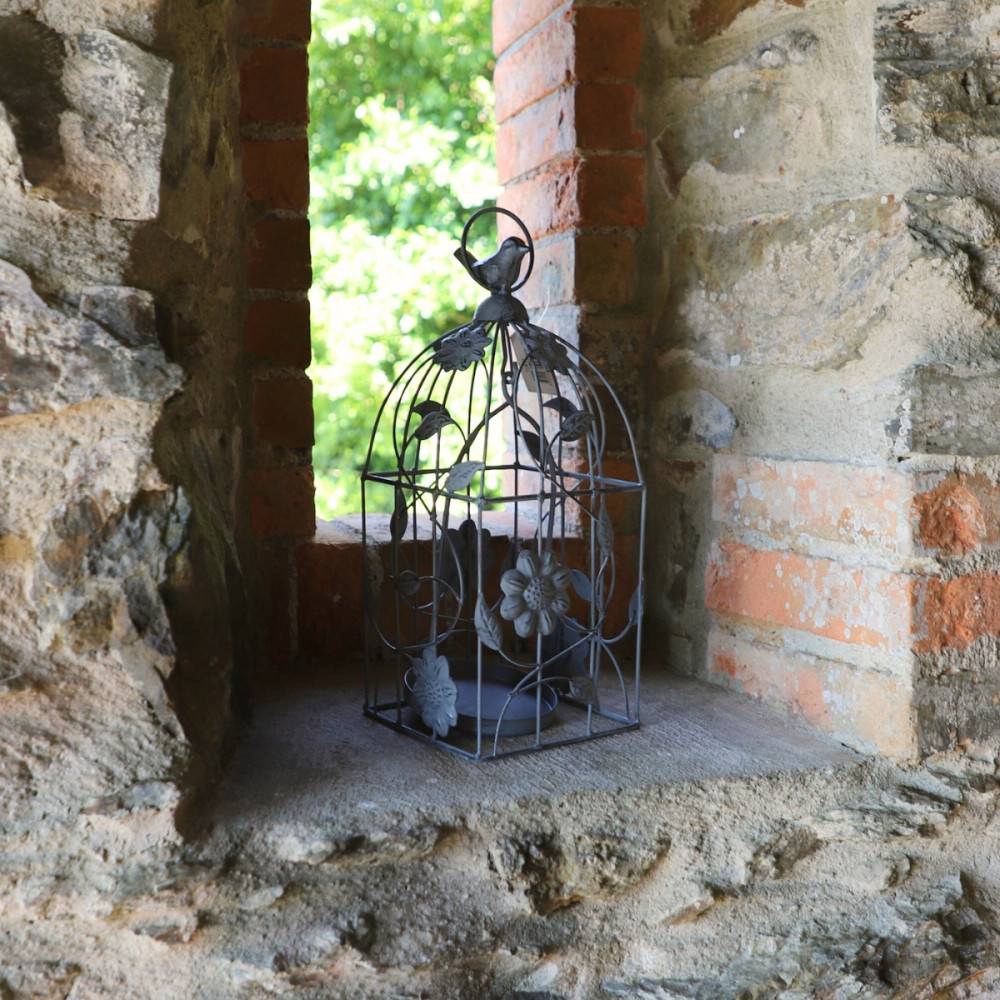 Cage à oiseaux décorative ancienne métal gris 13x13x34cm Chemin de campagne - Imagen 2
