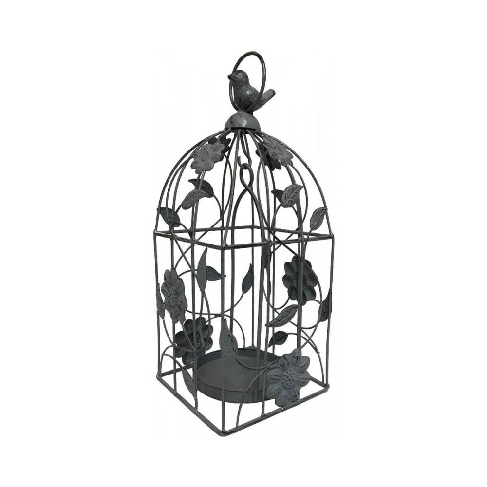 Cage à oiseaux décorative ancienne métal gris 13x13x34cm Chemin de campagne - Imagen 1