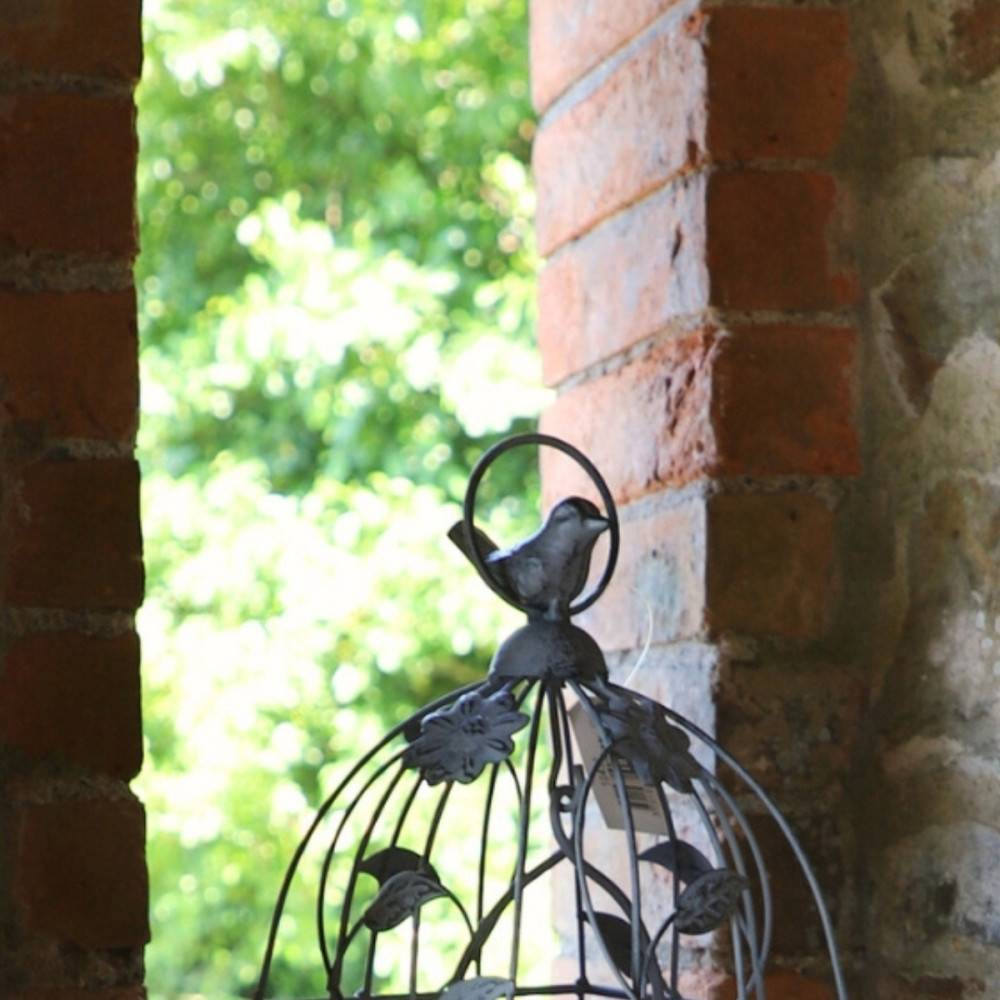 Cage à oiseaux décorative ancienne métal gris 13x13x34cm Chemin de campagne - Imagen 3