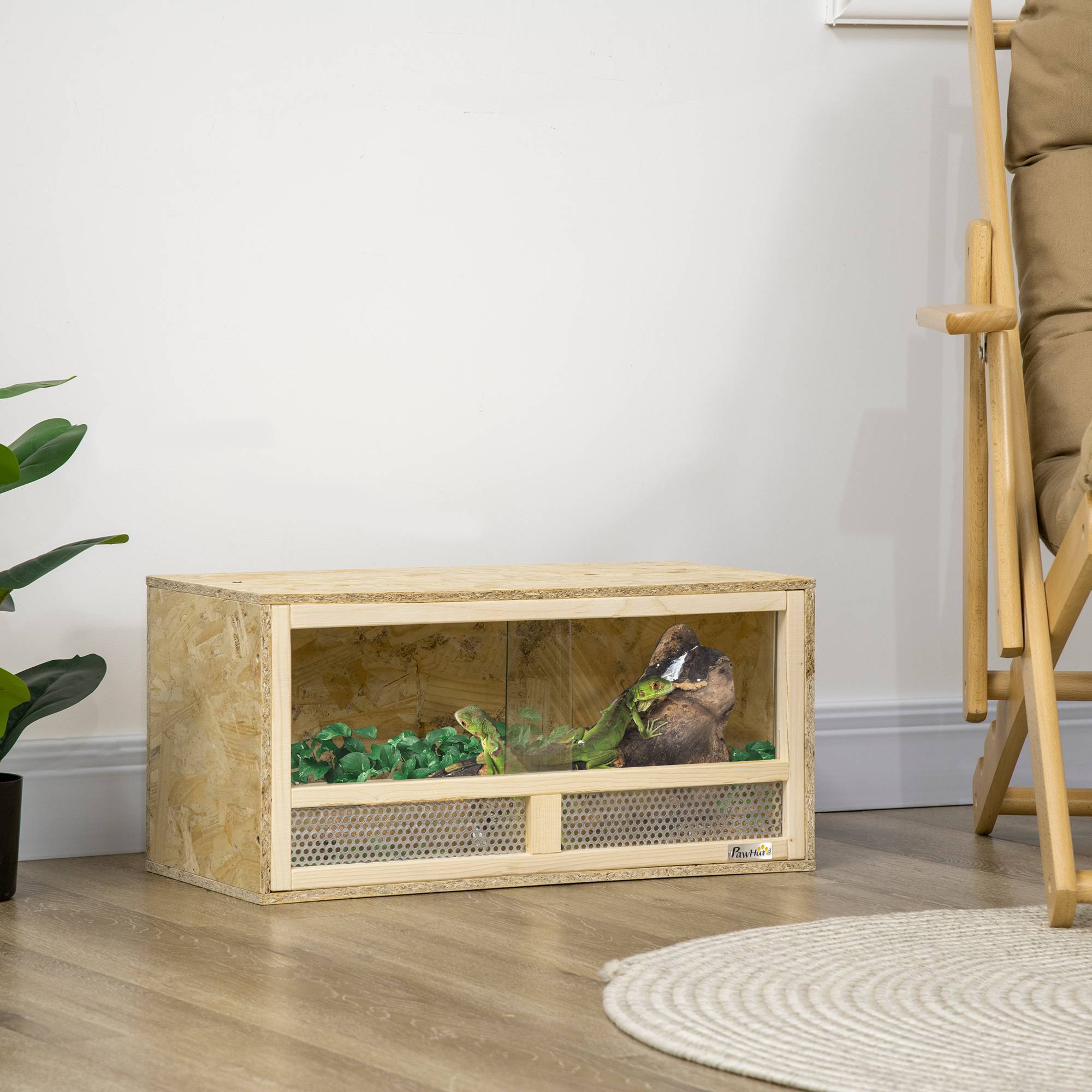 Terrarium reptile bois 60×29,5×29,5cm, portes vitrées coulissantes, panneaux grillagés - Image 4