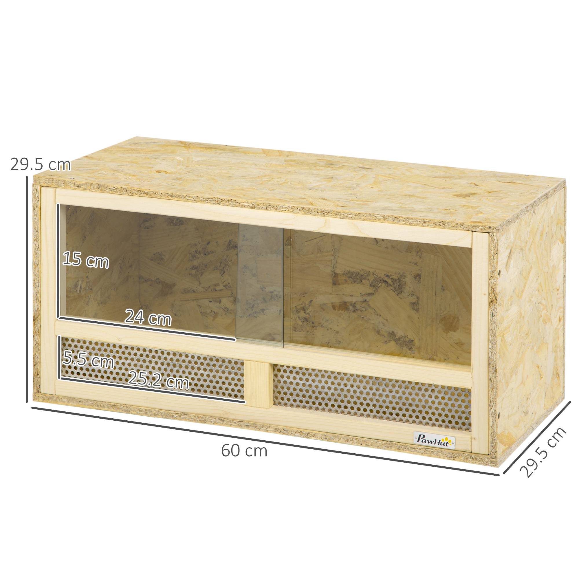 Terrarium reptile bois 60×29,5×29,5cm, portes vitrées coulissantes, panneaux grillagés - Image 5