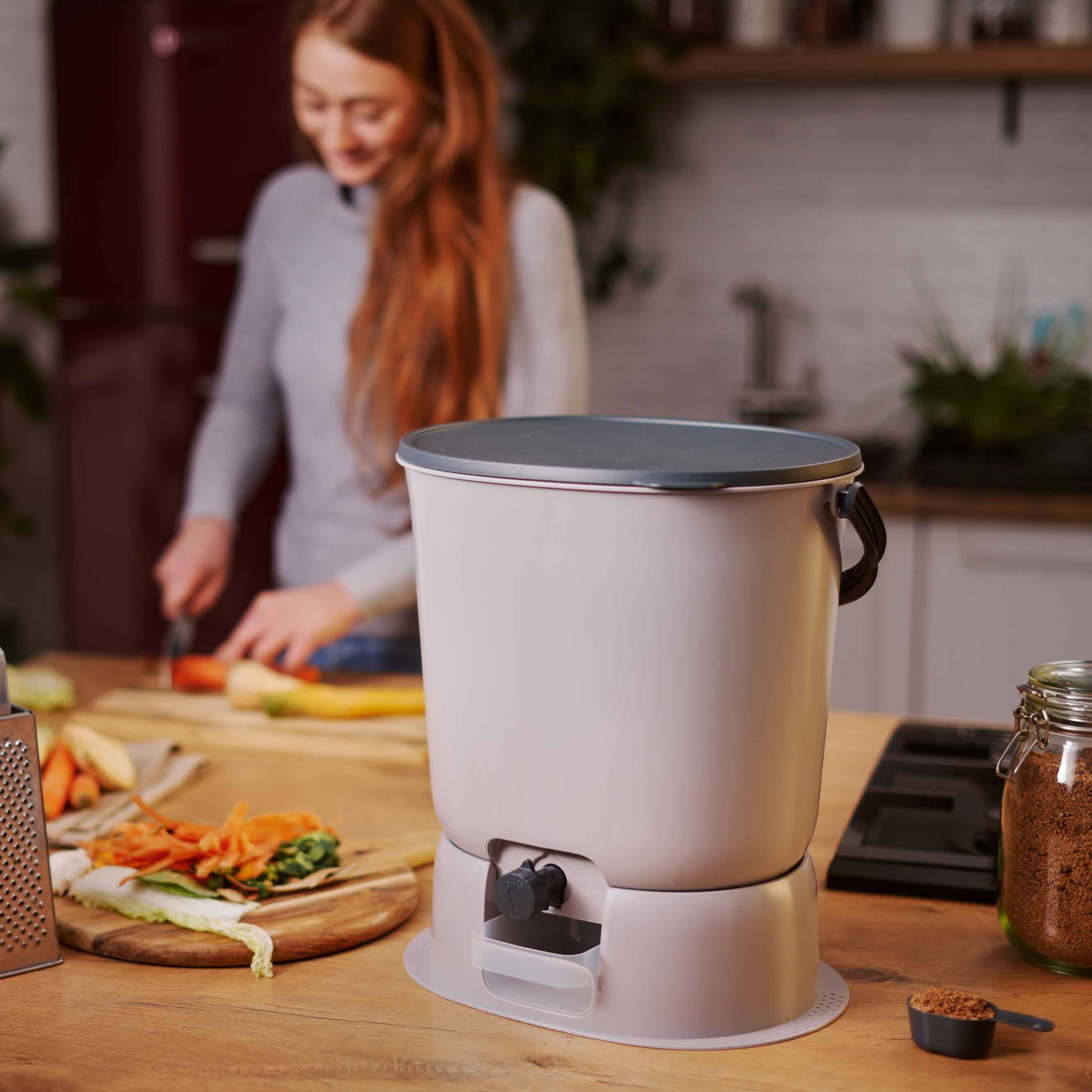 Composteur Bokashi en Plastique recyclé, gris, 15,3L +1Kg Activateur - Imagen 3