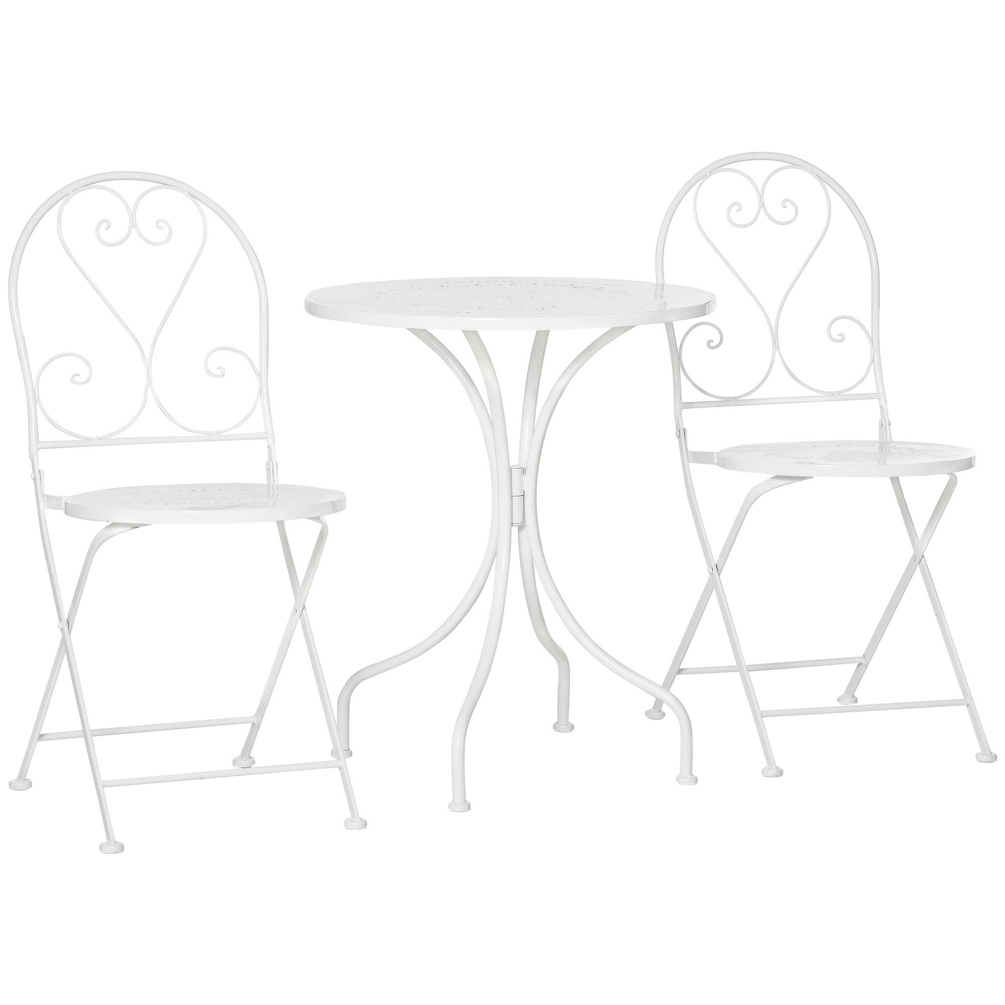 Outsunny - Ensemble de jardin bistro 3 pièces 2 chaises pliantes et table ronde en métal époxy blanc - Outsunny - Imagen 1