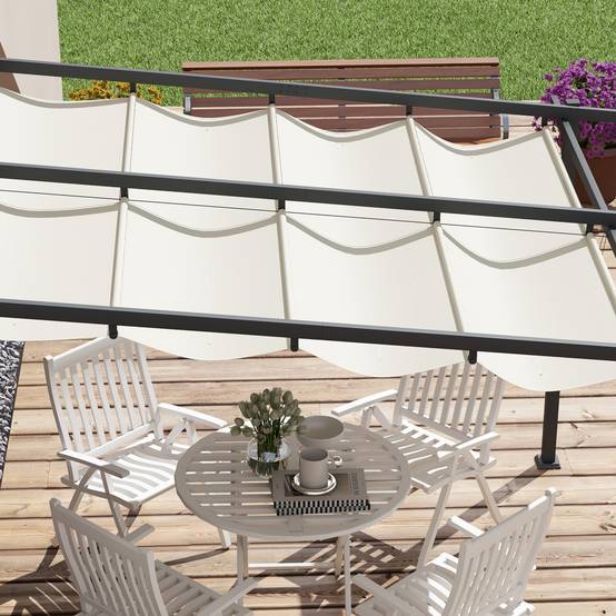 Pergola Adossée Métal Toit Rétractable 3x3m Crème Ombrage Terrasse - ComfortXL Outdoor Living - Image 8