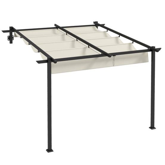 Pergola Adossée Métal Toit Rétractable 3x3m Crème Ombrage Terrasse - ComfortXL Outdoor Living - Image 2
