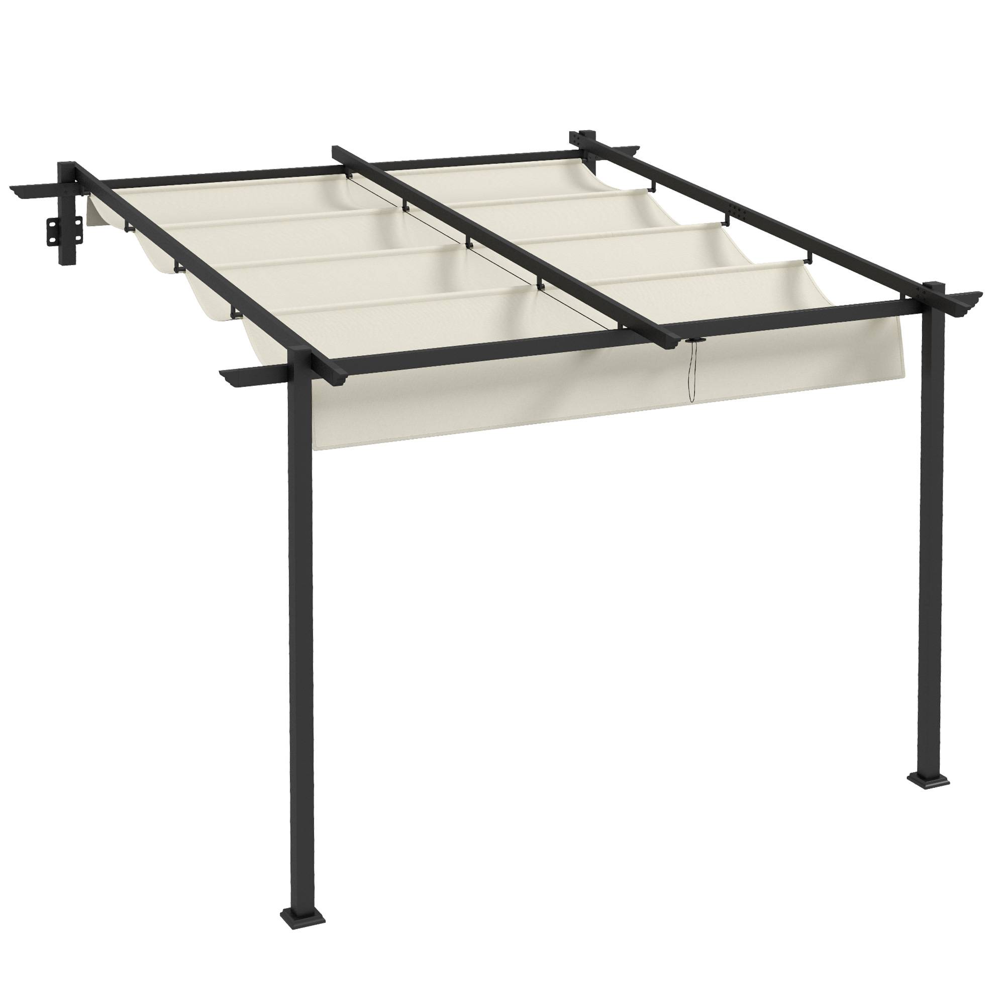 Pergola Adossée Métal Toit Rétractable 3x3m Crème Ombrage Terrasse - ComfortXL Outdoor Living - Image 2