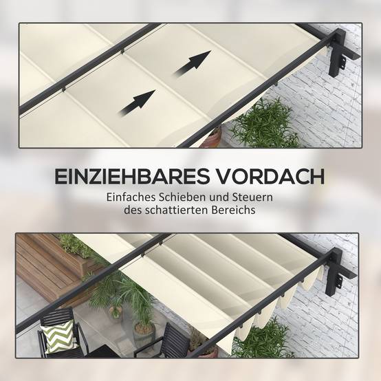 Pergola Adossée Métal Toit Rétractable 3x3m Crème Ombrage Terrasse - ComfortXL Outdoor Living - Image 5