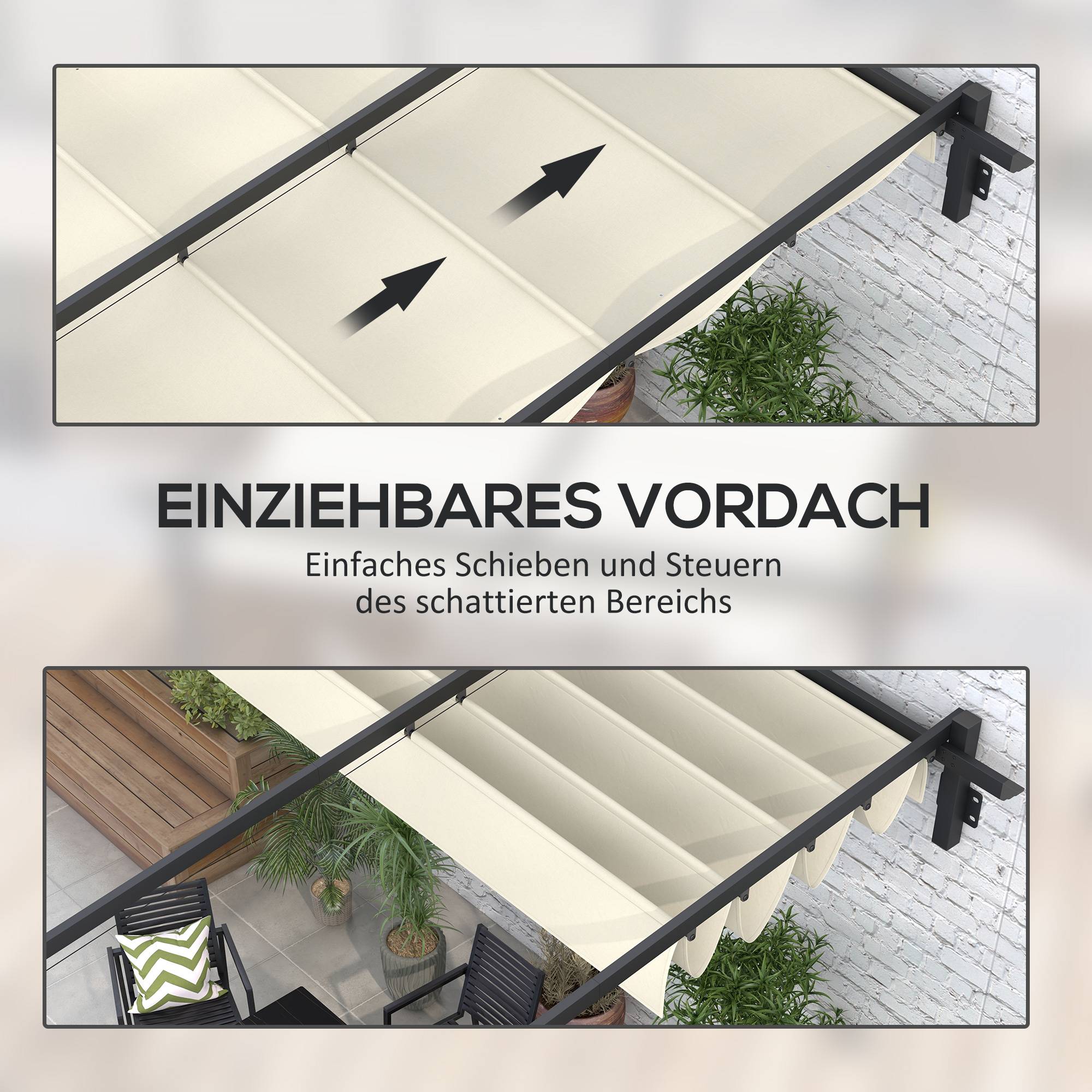 Pergola Adossée Métal Toit Rétractable 3x3m Crème Ombrage Terrasse - ComfortXL Outdoor Living - Image 5