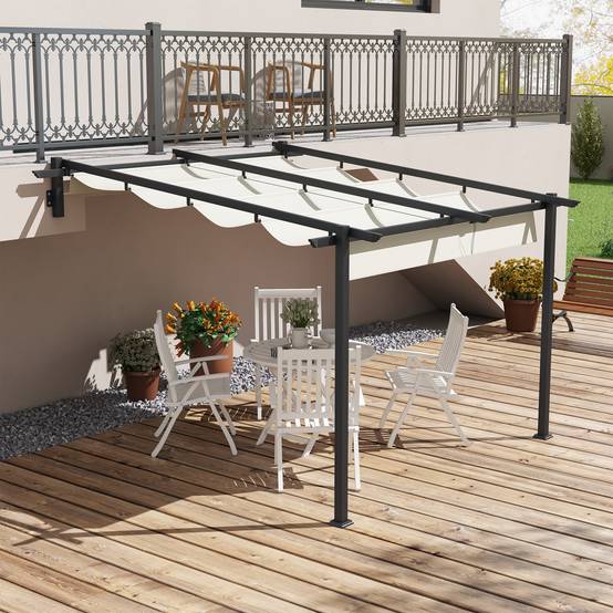 Pergola Adossée Métal Toit Rétractable 3x3m Crème Ombrage Terrasse - ComfortXL Outdoor Living - Image 1