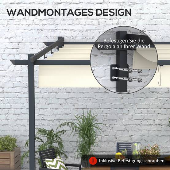 Pergola Adossée Métal Toit Rétractable 3x3m Crème Ombrage Terrasse - ComfortXL Outdoor Living - Image 4