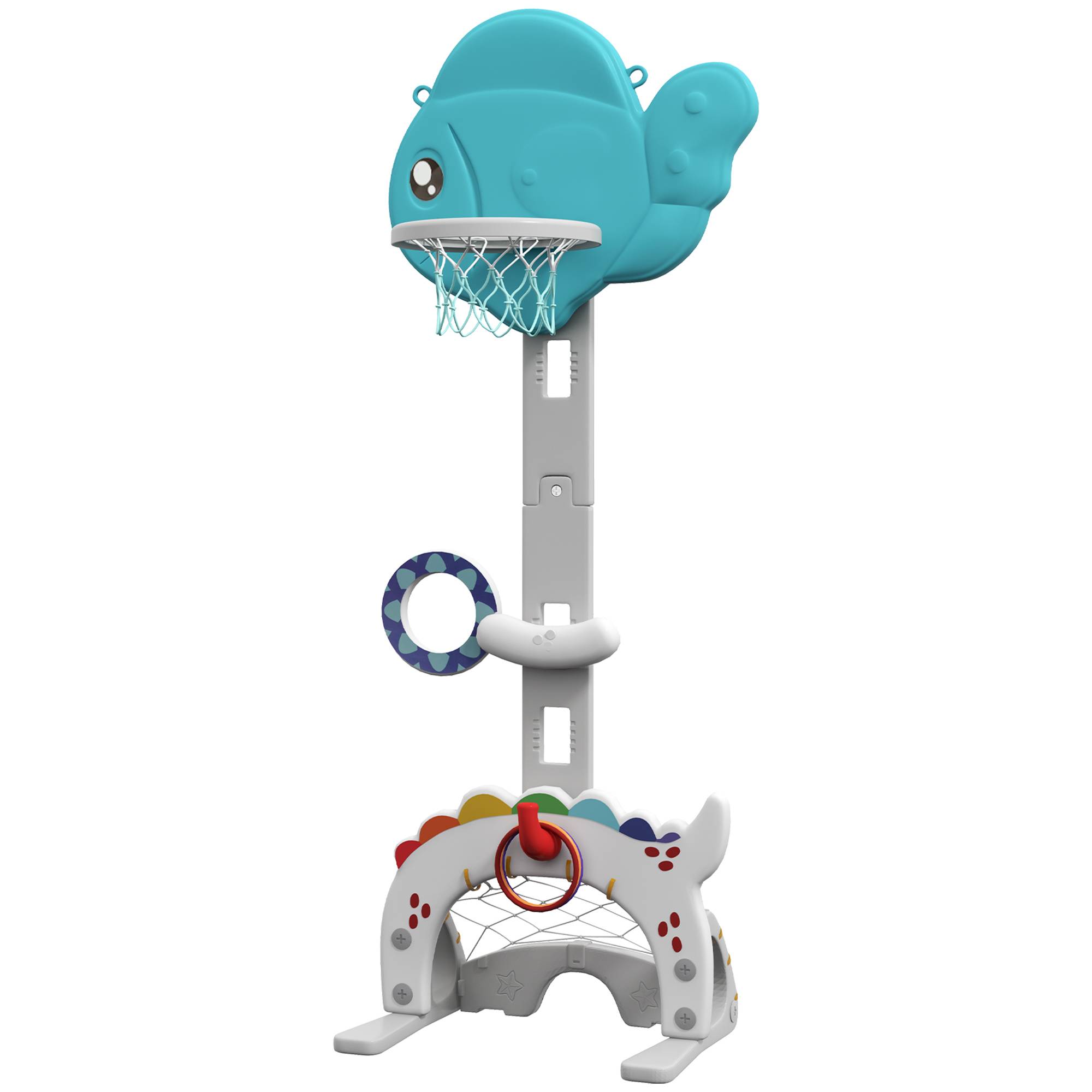 Panier de basket-ball pour enfants 5 en 1 hauteur réglable but de football balle de golf lancer d'anneaux bleu et gris - Image 2