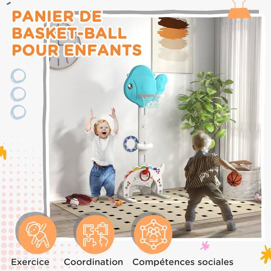 Panier de basket-ball pour enfants 5 en 1 hauteur réglable but de football balle de golf lancer d'anneaux bleu et gris - Image 6