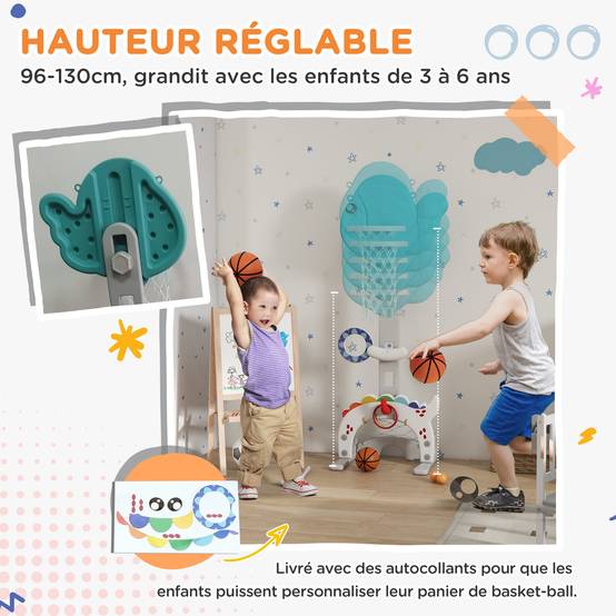 Panier de basket-ball pour enfants 5 en 1 hauteur réglable but de football balle de golf lancer d'anneaux bleu et gris - Image 8
