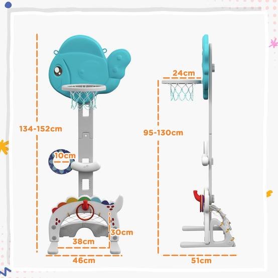 Panier de basket-ball pour enfants 5 en 1 hauteur réglable but de football balle de golf lancer d'anneaux bleu et gris - Image 5
