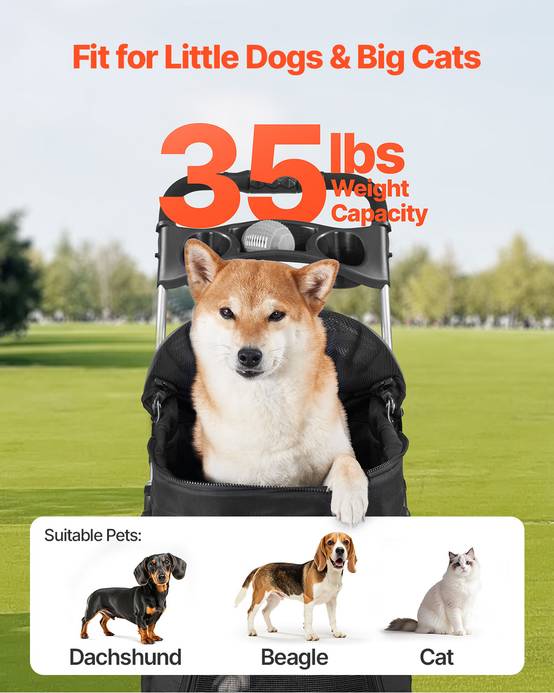 Vevor - VEVOR Poussette pour chien pliable, capacité 16 kg, 4 roues avec freins arrière, fenêtres en maille respirante. - Image 4