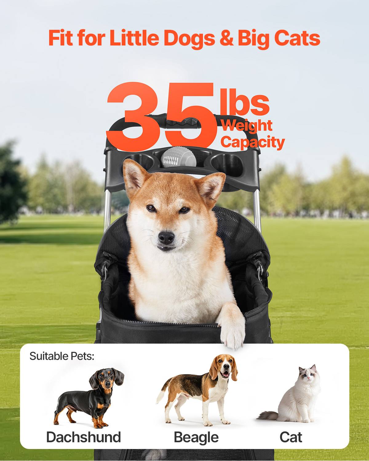 Vevor - VEVOR Poussette pour chien pliable, capacité 16 kg, 4 roues avec freins arrière, fenêtres en maille respirante. - Image 4
