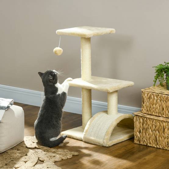 Arbre à chat MDF sisal intérieur tapis griffer balle suspendue 40x35x72cm crème - ComfortXL Outdoor Living - Image 3