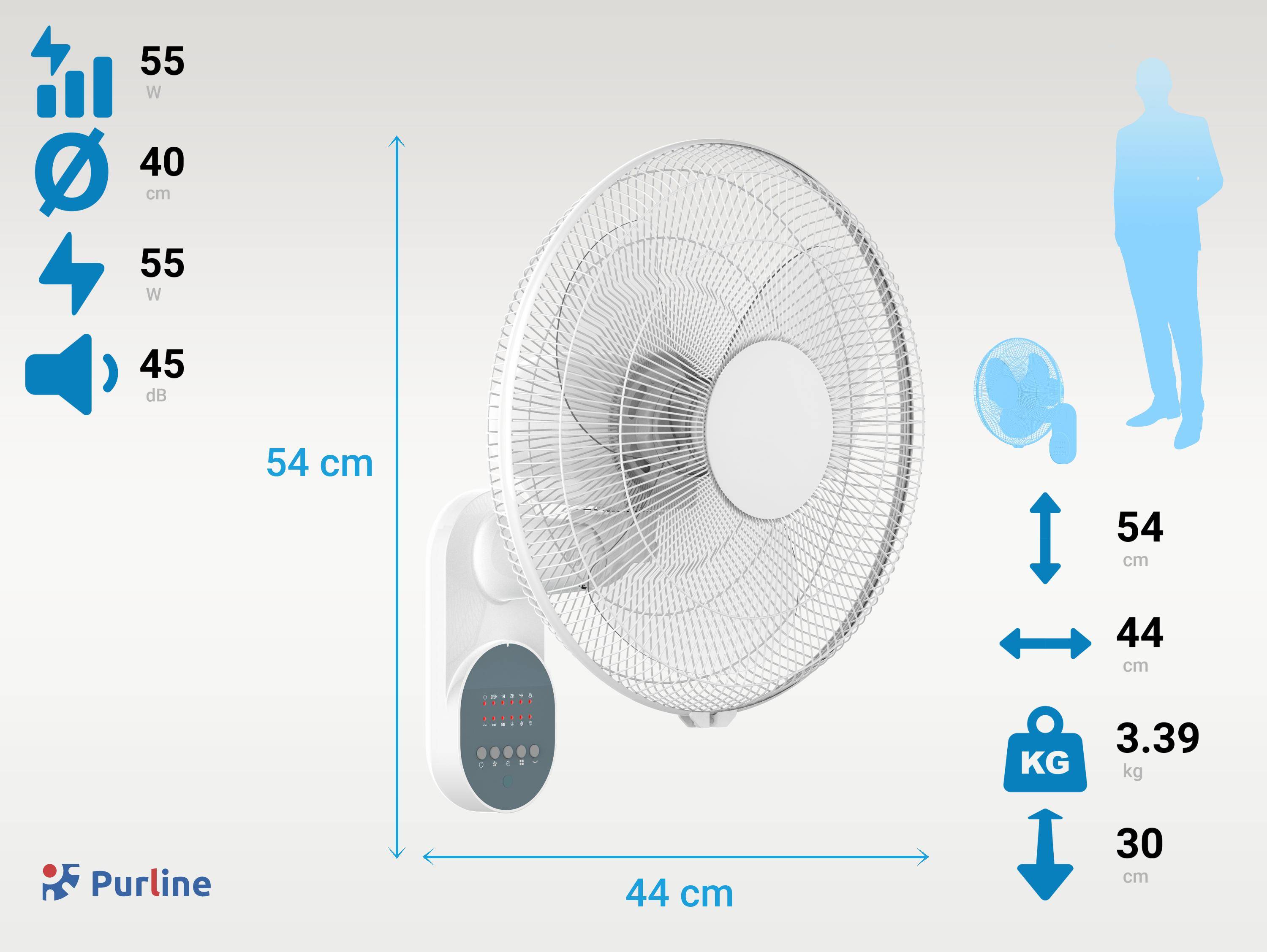 Ventilateur mural avec minuterie et 3 vitesses - Purline - Image 4