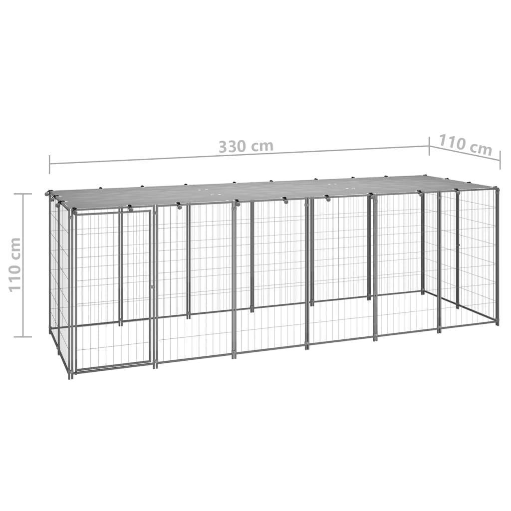 Helloshop26 - Chenil extérieur cage enclos parc animaux chien argenté 330 x 110 x 110 cm acier - Imagen 2