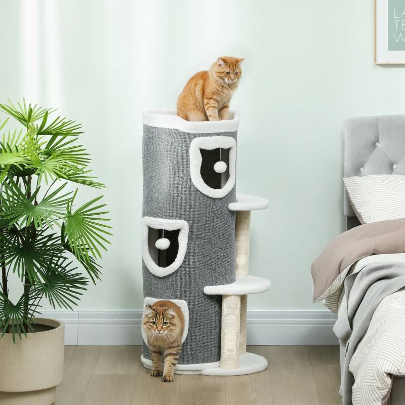 Arbre à Chat Griffoir Sisal 3 Niveaux Jeux Balles Design Gris 101cm - ComfortXL Outdoor Living - Image 1