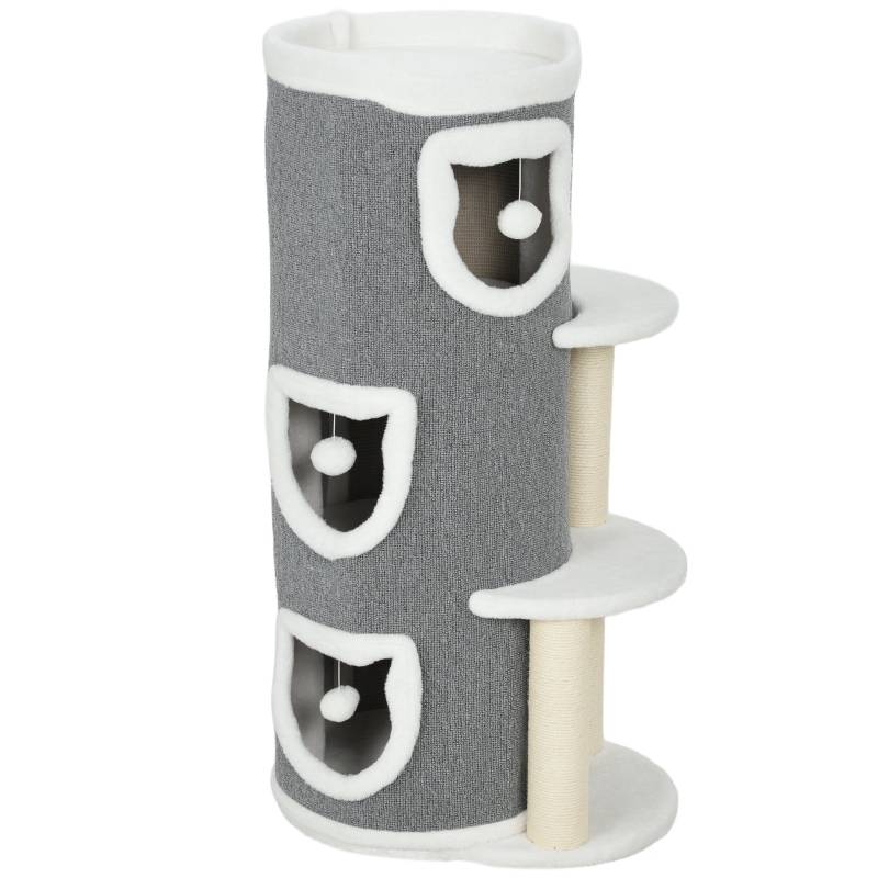 Arbre à Chat Griffoir Sisal 3 Niveaux Jeux Balles Design Gris 101cm - ComfortXL Outdoor Living - Image 2