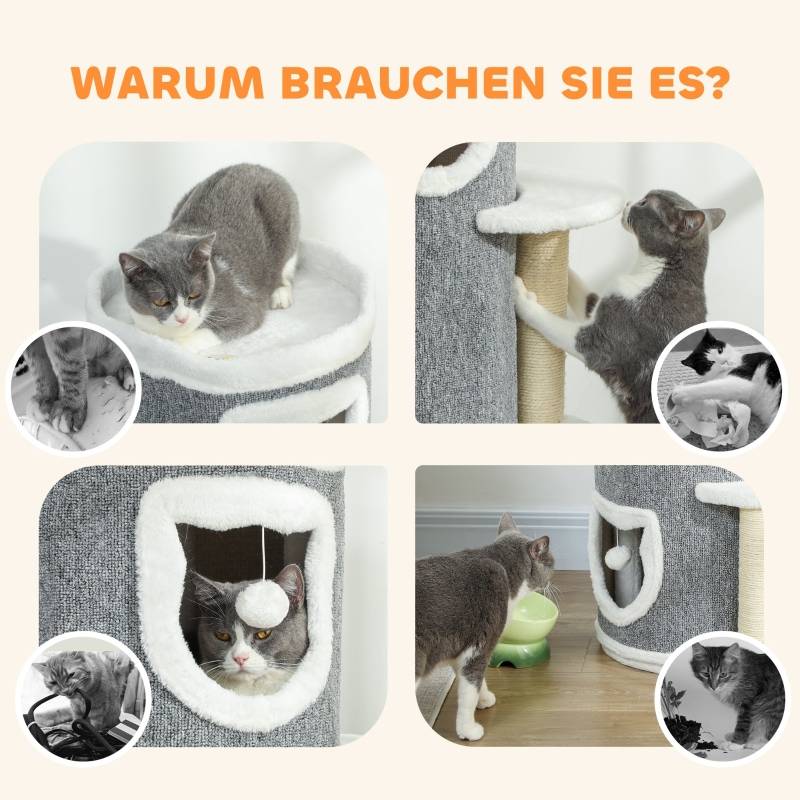 Arbre à Chat Griffoir Sisal 3 Niveaux Jeux Balles Design Gris 101cm - ComfortXL Outdoor Living - Image 6